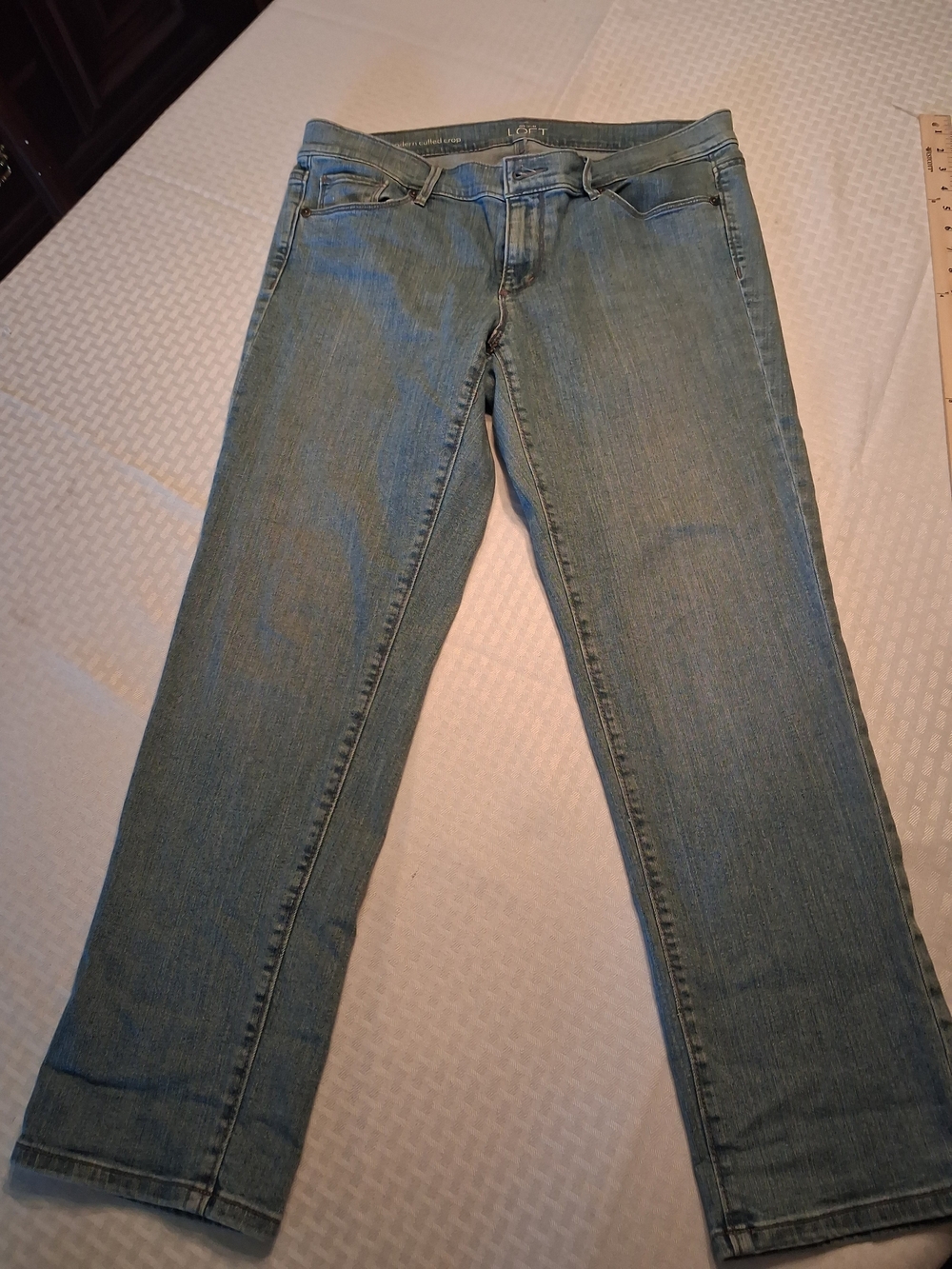 LOFT Light Blue Straight Leg Jeans. Modern Cuffed Crop